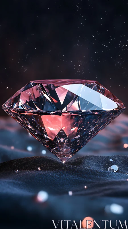 3D render of levitating rose-cut diamond over velvet terrain.