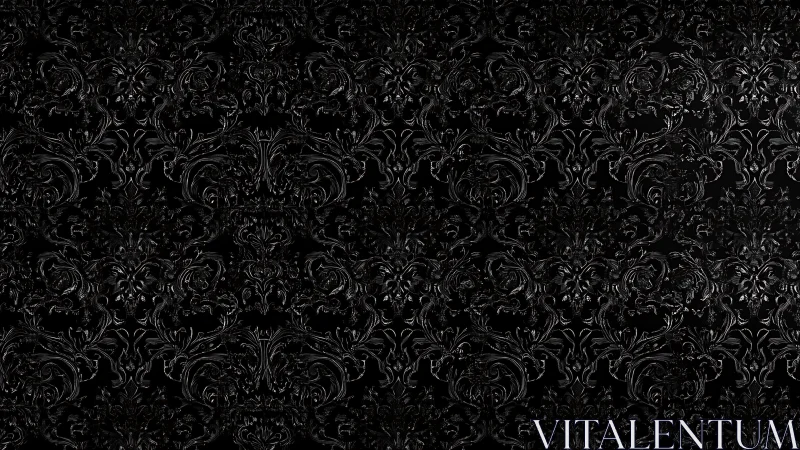 Black baroque damask pattern with glossy embossed detail.