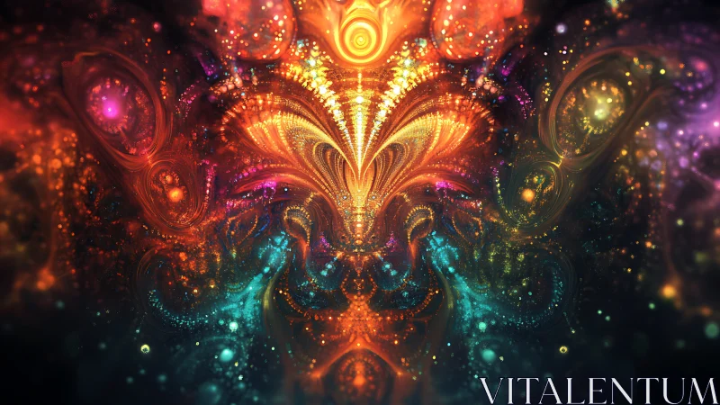 Radiant fractal bloom in swirling cosmic spectrum glow.