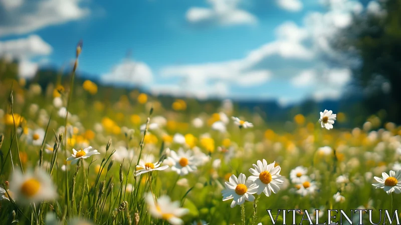 Cheerful Daisy Meadow Under Clear Skies.