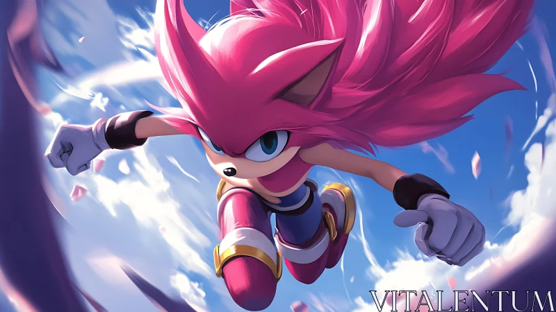 Pink speedster hedgehog lunges forward through open sky