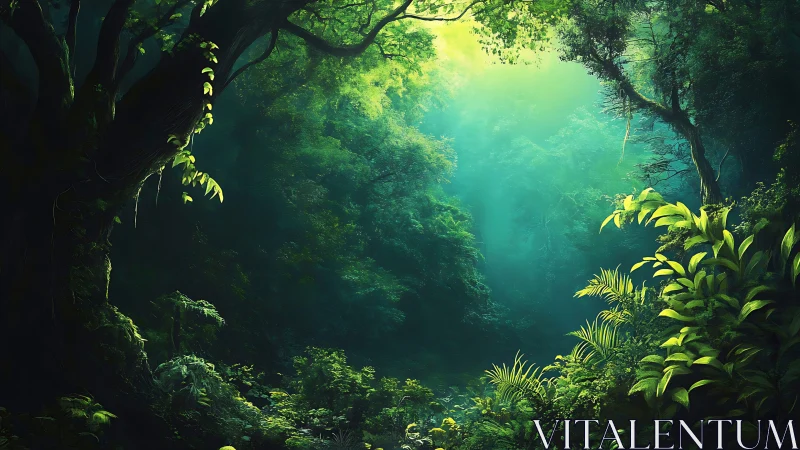 Enchanted Forest Glow: Where Sunlight Meets Emerald Wonder.