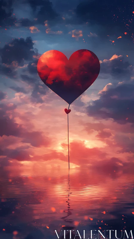 Luminescent Heart Suspended: Digital Surrealism Against Twilight Sky.