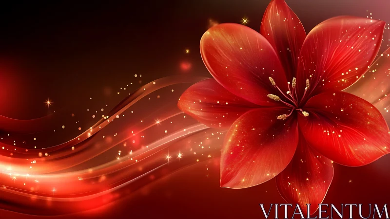 Glowing Red Flower Blooms with Magical Light