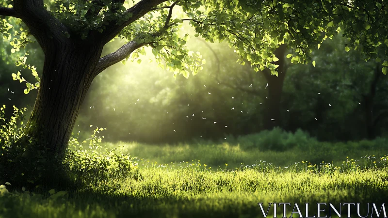 Sunlit forest clearing renders controlled natural luminance