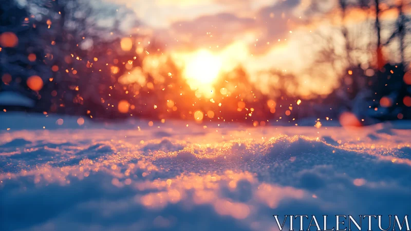 Golden winter sunset sprinkles glowing light over fresh snow