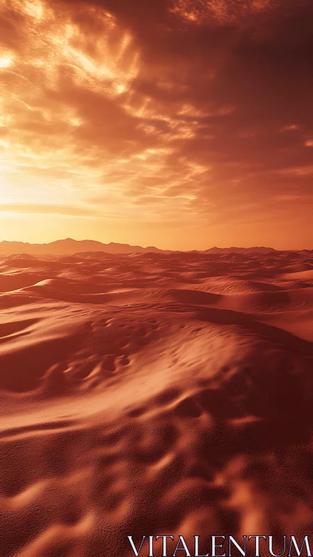 Sunlit dune field under stratified clouds at low angle.