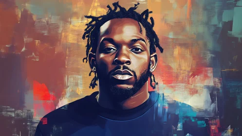 Digital portrait of man against abstract multicolor background.