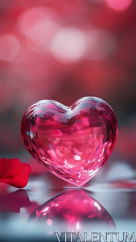 Crystal Heart Shape with Pink Liquid and Bokeh Background.