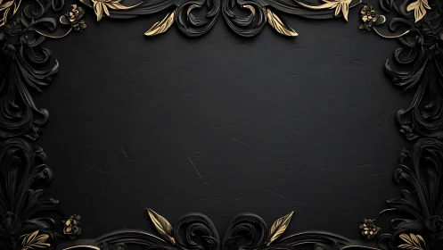 Baroque black frame with gold filigree defines empty matte center