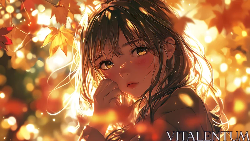 Autumn backlight anime portrait with warm bokeh immersion.
