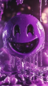 Lavender smiley globe slowly melts into neon dripped dreams