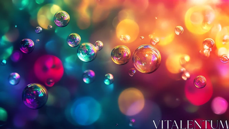 Spectral soap bubbles against defocused bokeh gradient background