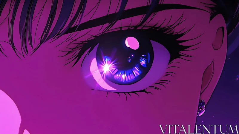 Neon stargazer eye catching galaxies in midnight violet.