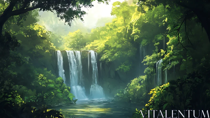 Luminous Waterfall Gorge. Emerald Forest Sanctuary.