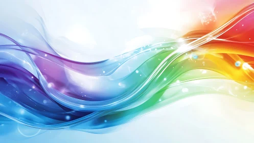 Rainbow energy waves flow across luminous white space.