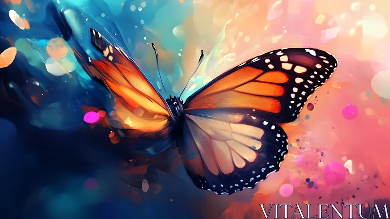 Monarch butterfly in vibrant bokeh gradient, digital painting
