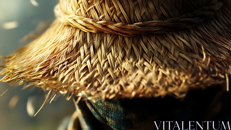Straw hat close-up reveals tightly woven textured brim