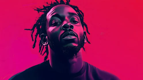 Digital portrait of man with dreadlocks on pink backdrop.