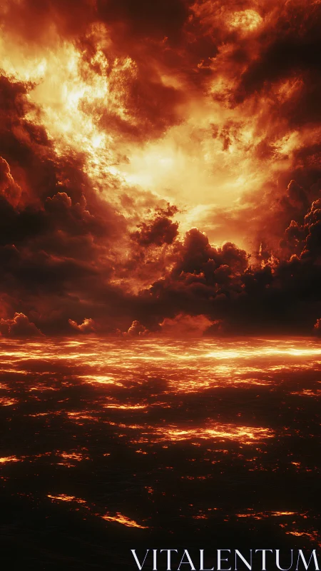 Apocalyptic Inferno Sky: Dramatic Cloud Formation With Luminous Horizon.