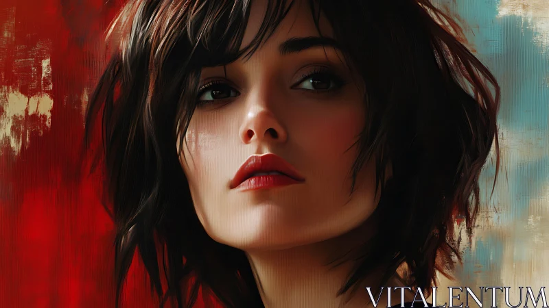 Striking digital portrait of a woman against bold colors.