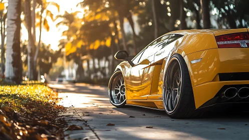 Photorealistic rear-quarter supercar study in sunset bokeh lighting.