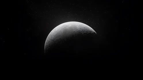 Crescent lunar surface with craters in deep black space.