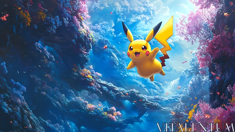 Joyful yellow friend soaring through a luminous forest sky.