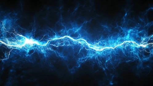 Electric blue lightning dances across a dark night sky