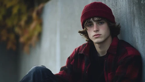 Quiet autumn afternoon with a thoughtful teen in red flannel.