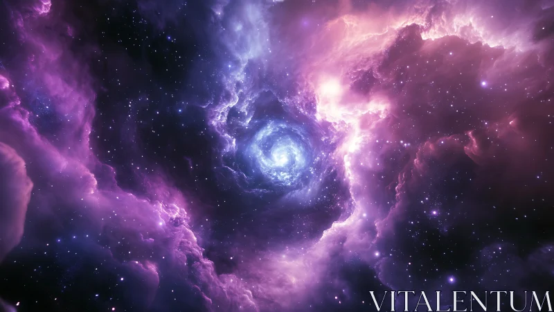 Helical stellar vortex within ionized magenta nebular cavity.