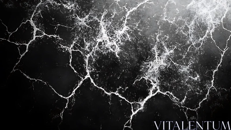 Abstract black marble texture with white cracks in dramatic style.