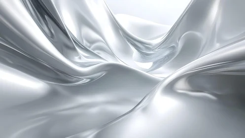 Abstract metallic waves in futuristic silver fluid art style.