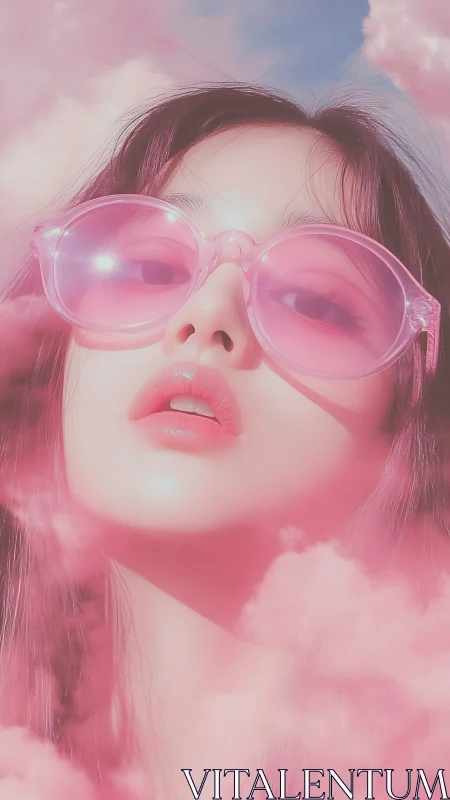 Close-up portrait shows subject in pink-tinted sunglasses