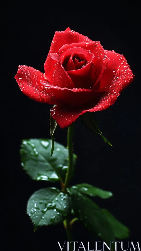 Crimson Rose in Morning Dew.