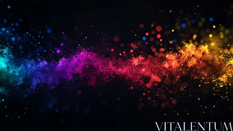 Color powder stream forms horizontal rainbow gradient band