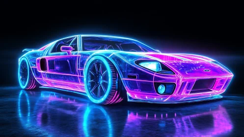 Neon race car glows boldly in a slick futuristic night scene
