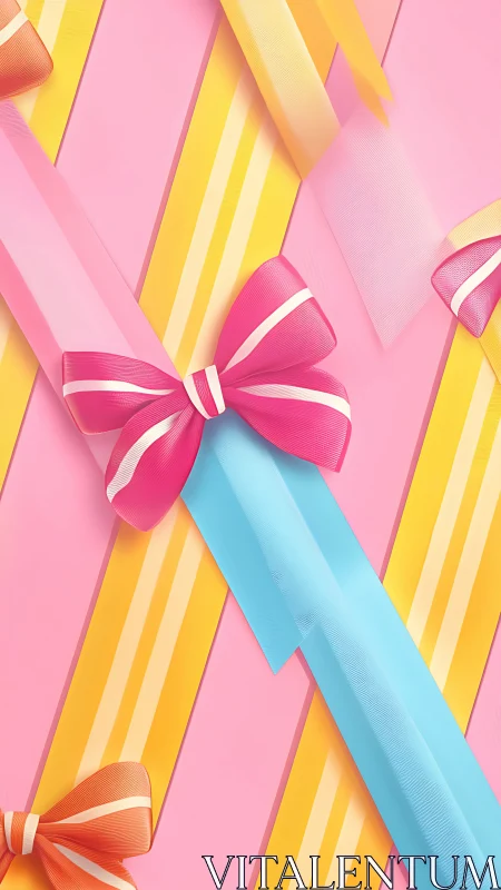 Ribbons Dance: Vibrant Bows Twirl Through Golden Diagonals.