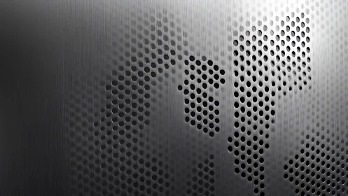 Perforated brushed metal surface with geometric dot pattern.