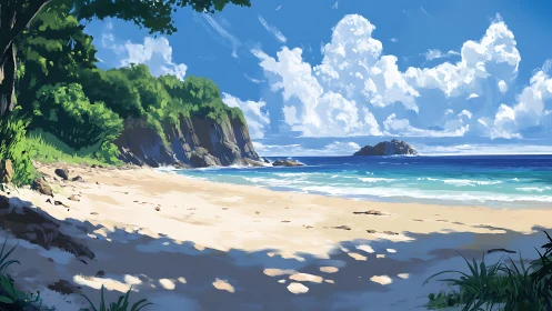 Tropical Beach Cove with Cliff Formations and Azure Waters.