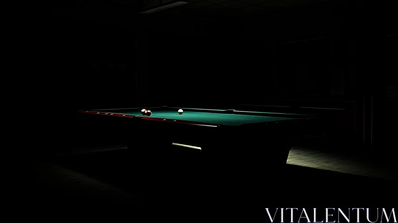 Quiet billiards table glowing softly in a darkened room.