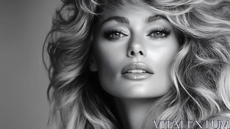 Monochrome siren gaze framed in storm-soft silver waves.