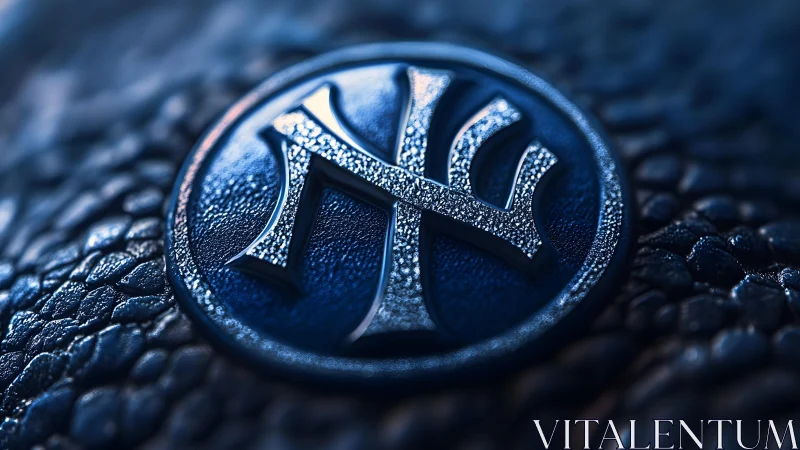 Close-up of Textured NY Emblem on Dark Leather Surface, Realistic Style.