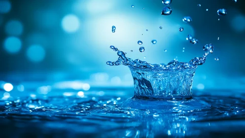 Gentle water splash rises in a calm blue, glowing world