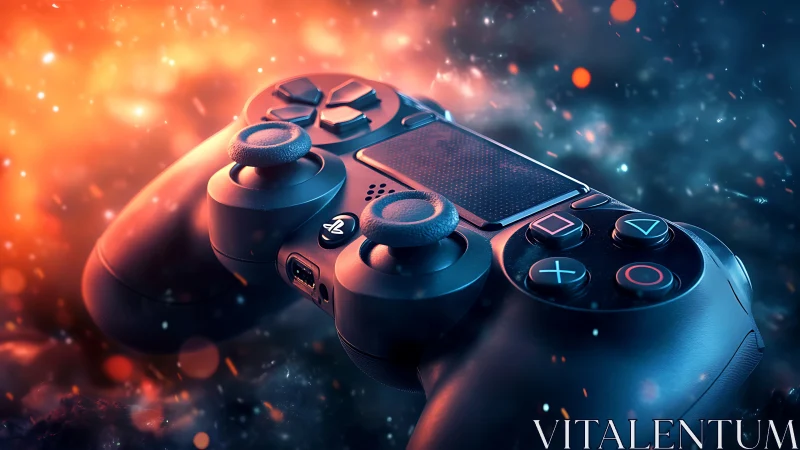 PlayStation-style game controller shown with vivid lighting