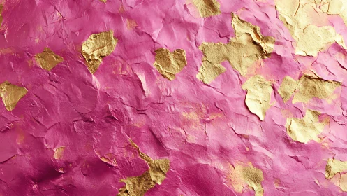 Textured magenta surface with irregular metallic gold leaf accents