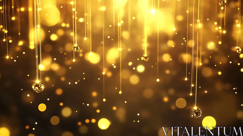 Suspended golden orbs drift through a cascading starlit haze.