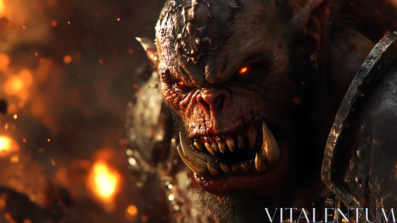 Orc warlord close-up renders with cinematic lighting and scorched armor