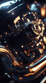 Gleaming chrome engine glows warmly in soft studio light