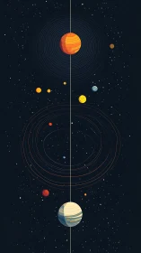 Minimalist planetary system schematic with aligned orbital trajectories